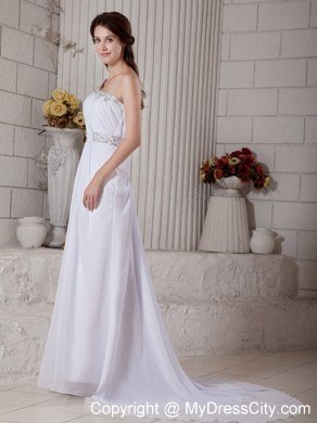 Cool One Shoulder Court Train Beading Wedding Gown with Sash