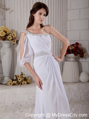 Cool One Shoulder Court Train Beading Wedding Gown with Sash