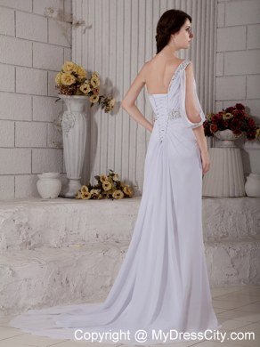 Cool One Shoulder Court Train Beading Wedding Gown with Sash