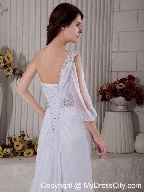 Cool One Shoulder Court Train Beading Wedding Gown with Sash