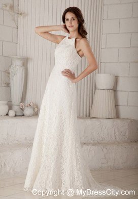 Lace Flowers Column Brush Train Wedding Gowns with Unique Jacket