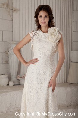 Lace Flowers Column Brush Train Wedding Gowns with Unique Jacket