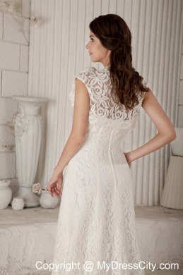 Lace Flowers Column Brush Train Wedding Gowns with Unique Jacket