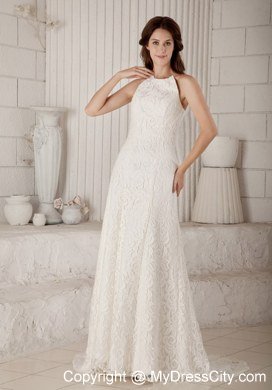 Lace Flowers Column Brush Train Wedding Gowns with Unique Jacket