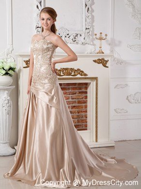 Mermaid Bodice Appliques Sweetheart Bridal Gown in Champagne