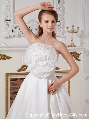 A-line Strapless Big Hand Made Flower Ruching Wedding Dress