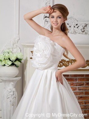 A-line Strapless Big Hand Made Flower Ruching Wedding Dress