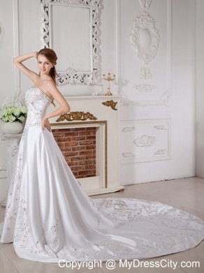 Princess Bodice Beading Embroidery Wedding Dress with Chapel Train