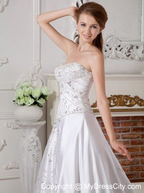 Princess Bodice Beading Embroidery Wedding Dress with Chapel Train