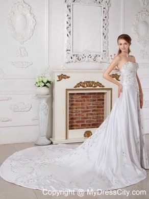 Princess Bodice Beading Embroidery Wedding Dress with Chapel Train