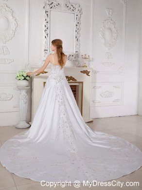 Princess Bodice Beading Embroidery Wedding Dress with Chapel Train