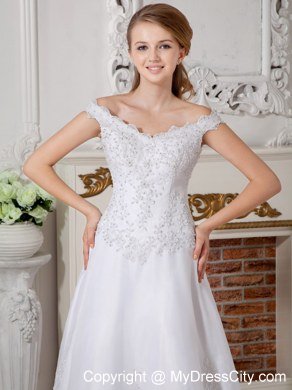 Elegant A-line Off The Shoulder Appliques Decorated Bridal Dresses