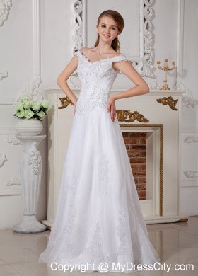 Elegant A-line Off The Shoulder Appliques Decorated Bridal Dresses