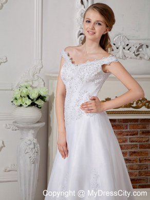 Elegant A-line Off The Shoulder Appliques Decorated Bridal Dresses