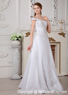 Elegant A-line Off The Shoulder Appliques Decorated Bridal Dresses