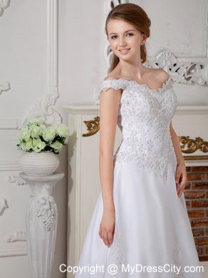 Elegant A-line Off The Shoulder Appliques Decorated Bridal Dresses