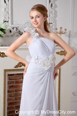 Hand Made Flowers One Shoulder Chiffon Chapel Train Wedding Dresses