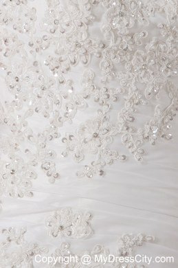 Organza Lace Ruching Strapless Wedding Gowns with Court Train