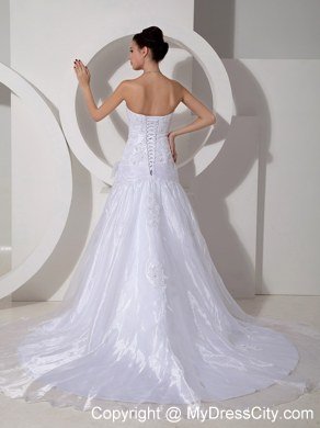 Beading Appliques Court Train Wedding Gown with Bowknot Decorated