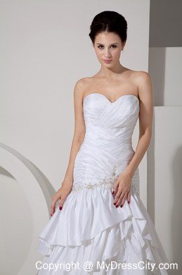 Mermaid Appliques and Ruffled Layers Sweetheart Court Train Bridal Gowns