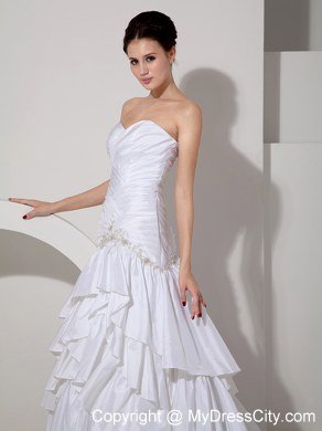 Mermaid Appliques and Ruffled Layers Sweetheart Court Train Bridal Gowns