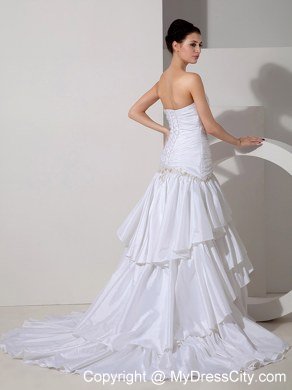 Mermaid Appliques and Ruffled Layers Sweetheart Court Train Bridal Gowns