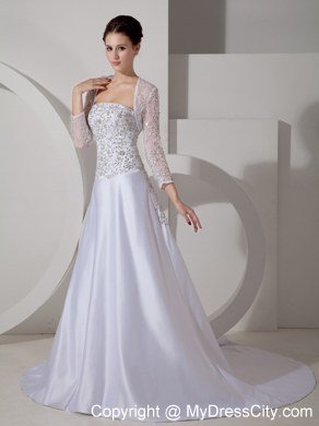 Beading Embroidery Court Train Wedding Dresses with Long Sleeves Jacket