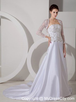 Beading Embroidery Court Train Wedding Dresses with Long Sleeves Jacket