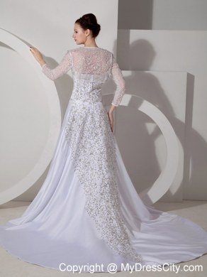 Beading Embroidery Court Train Wedding Dresses with Long Sleeves Jacket