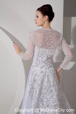 Beading Embroidery Court Train Wedding Dresses with Long Sleeves Jacket