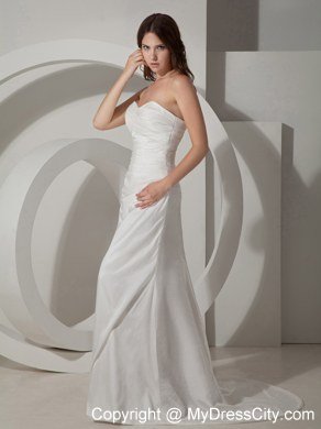 Sweetheart Sleeveless Sheath Ruched Wedding Gown with Court Train