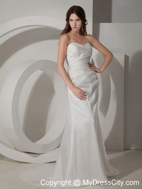 Sweetheart Sleeveless Sheath Ruched Wedding Gown with Court Train