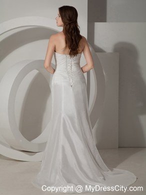 Sweetheart Sleeveless Sheath Ruched Wedding Gown with Court Train