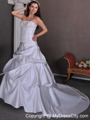 Embroidery with Beading Pick Ups Court Train Elegant Wedding Bridal Gown