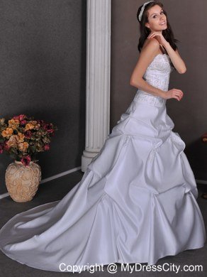 Embroidery with Beading Pick Ups Court Train Elegant Wedding Bridal Gown