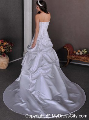 Embroidery with Beading Pick Ups Court Train Elegant Wedding Bridal Gown