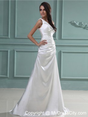 One Shoulder Ruching Beaded Sexy Wedding Dresses with Cut Out Straps Side