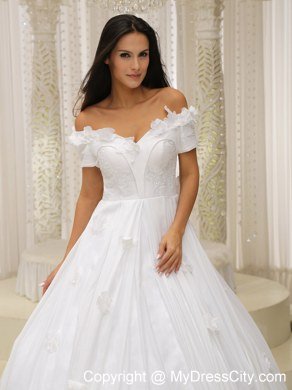 Unique Flowers Ball Gown Off The Shoulder Wedding Dresses with Petals