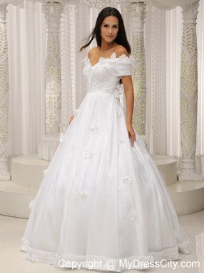 Unique Flowers Ball Gown Off The Shoulder Wedding Dresses with Petals