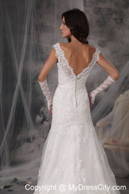 Luxurious Lace V-neck Column Court Train 2013 Garden Wedding Dresses