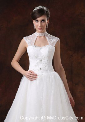 Chapel Train Embroidery with Beading for Church Wedding Dresses with Cool Neck