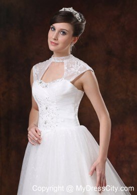 Chapel Train Embroidery with Beading for Church Wedding Dresses with Cool Neck