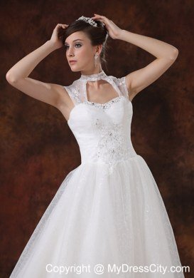 Chapel Train Embroidery with Beading for Church Wedding Dresses with Cool Neck