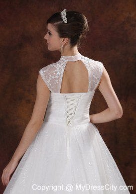 Chapel Train Embroidery with Beading for Church Wedding Dresses with Cool Neck