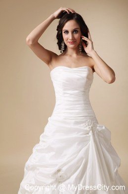 Appliques Strapless Ruched Pick Ups Court Train Garden Wedding Dresses