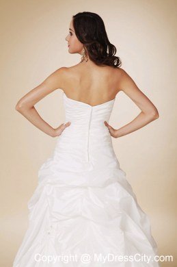 Appliques Strapless Ruched Pick Ups Court Train Garden Wedding Dresses