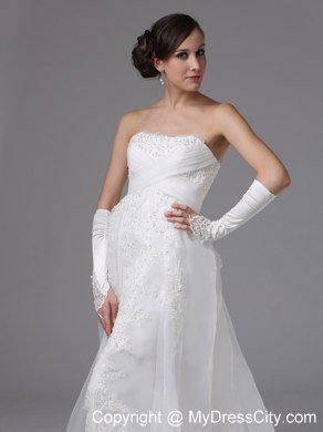 Organza and Lace Strapless Court Train Luxurious Wedding Anniversary Dress