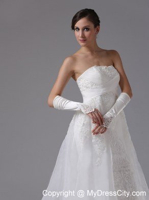 Organza and Lace Strapless Court Train Luxurious Wedding Anniversary Dress