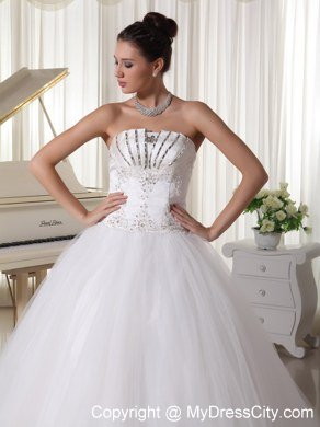 Beaded Appliques Lace Wedding Bridal Gown with Bowknot back and Rhinestones