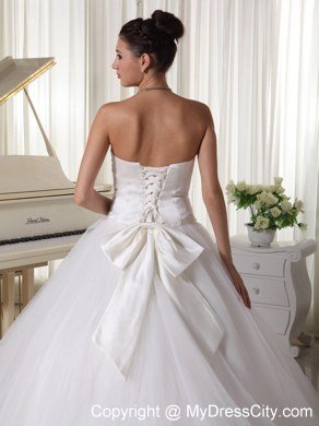 Beaded Appliques Lace Wedding Bridal Gown with Bowknot back and Rhinestones